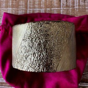 Gold Textured Wide Cuff Bracelet - Women Jewelry